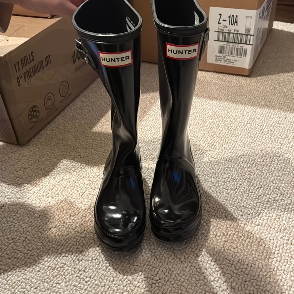 Hunter Black Rain & Snow Boots with Knee-High Design and Glossy Finish